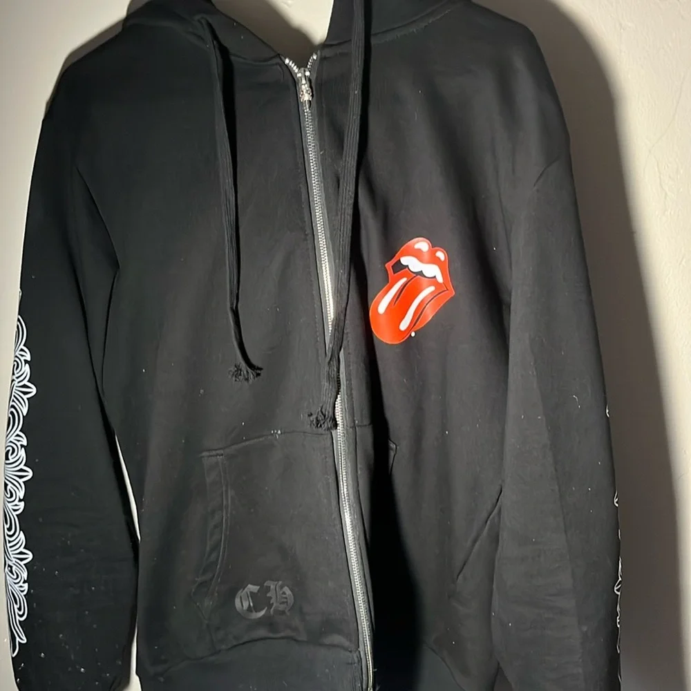 CHROME HEARTS x ROLLING STONES Black Hoodie with Red Tongue Logo - Picture 1 of 9